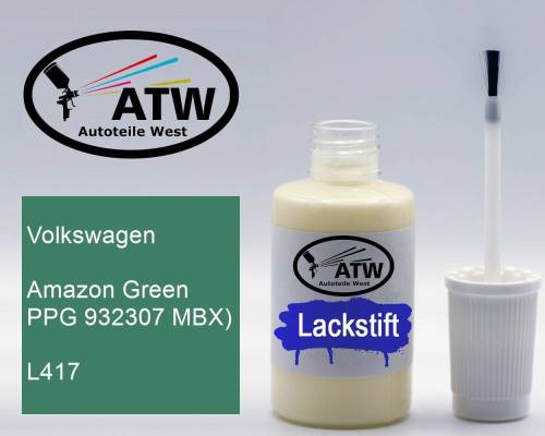 Volkswagen, Amazon Green PPG 932307 MBX), L417: 20ml Lackstift, von ATW Autoteile West.